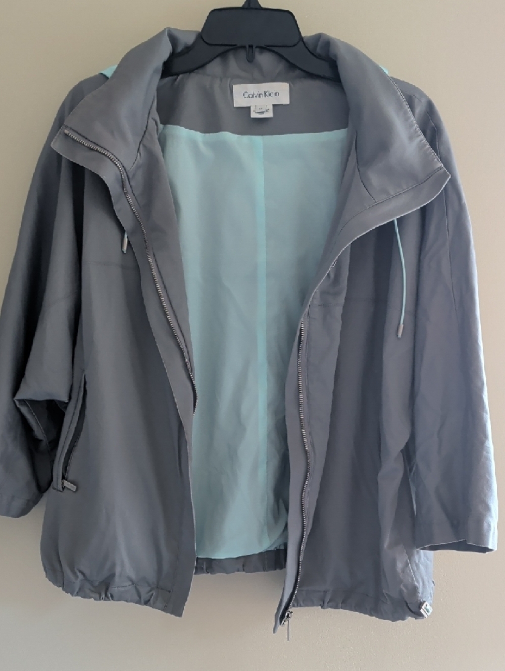 Calvin Klein Vintage Gray Windbreaker Jacket Hooded Light Blue Lined Size M